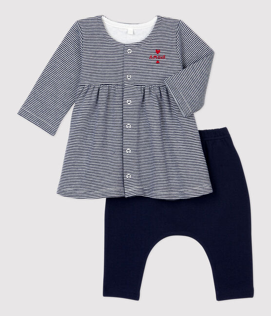 Baby-Kleid mit Leggings aus Bio-Baumwolle für Mädchen blau SMOKING/weiss MARSHMALLOW